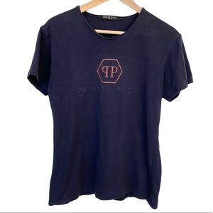 Philipp Plein Navy Blue Short Sleeve Logo Tee